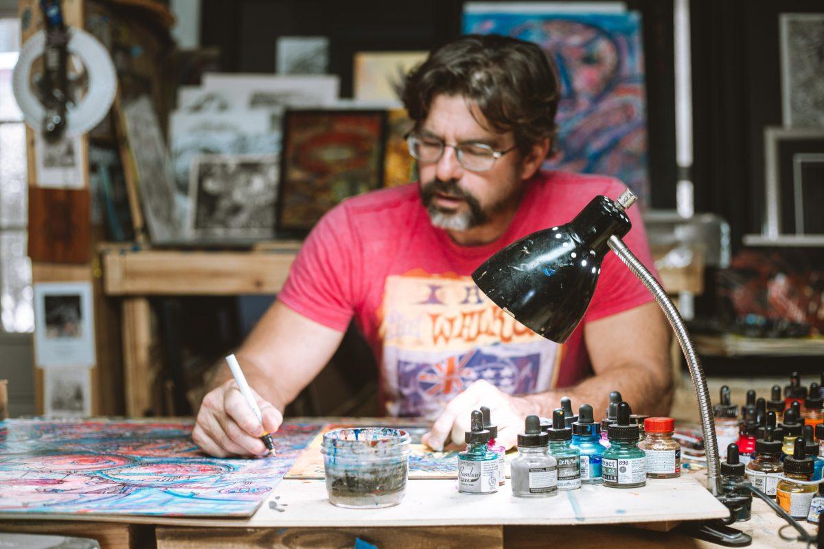 Joe MacGown, a local Starkville artist and part-time entomologist at Mississippi State University, works on another art piece at his studio and home in the Sessums community.