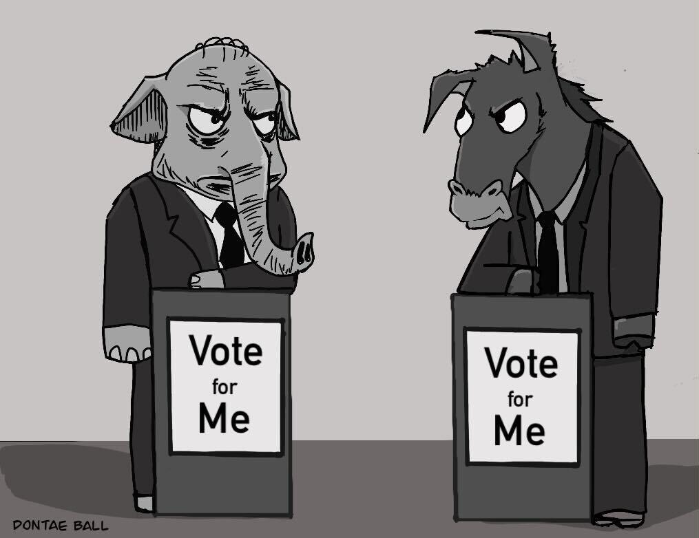 Classic Dems Donkey and Repubs Elephant tabling for voting