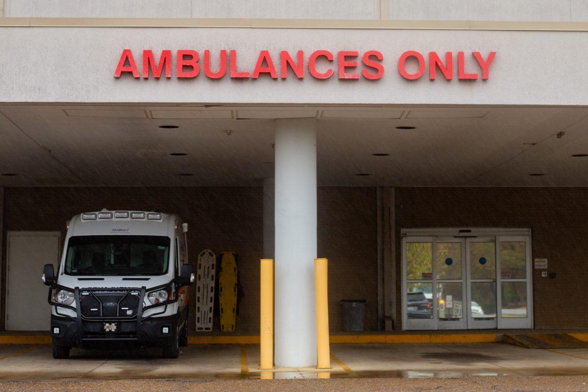 An ambulance sits vacant in the ambulance bay at OCH.