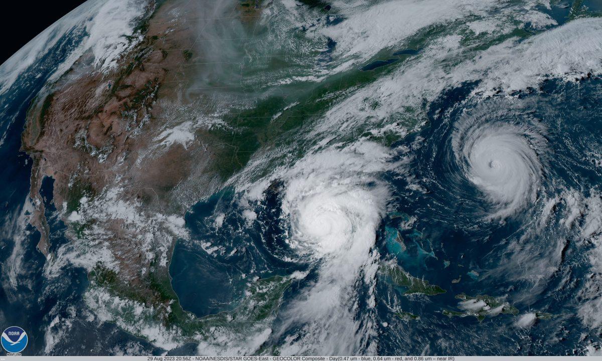 Idalia approaching the coast of Florida while Hurricane Franklin churned in the Atlantic in August. The Atlantic basin saw 20 named storms in 2023, which ranks fourth for the most-named storms in a year since 1950, According to NOAA.