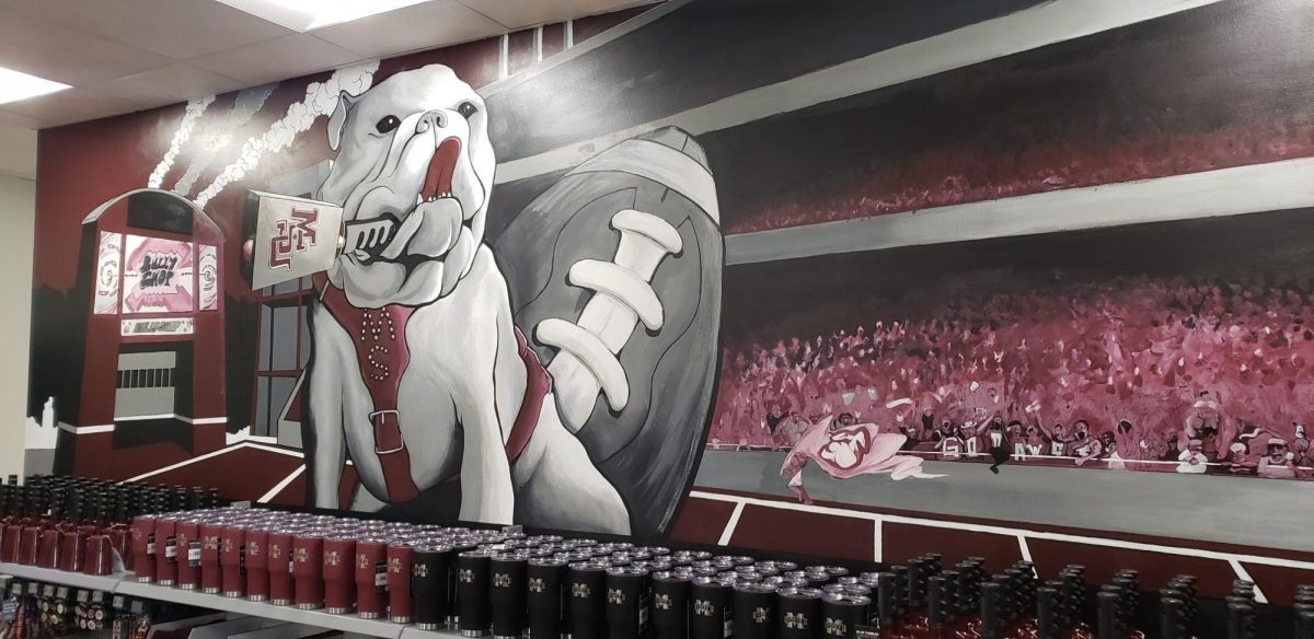 This mural made by James and Weathers is in the Mississippi State University merchandise section of the Walmart Supercenter.