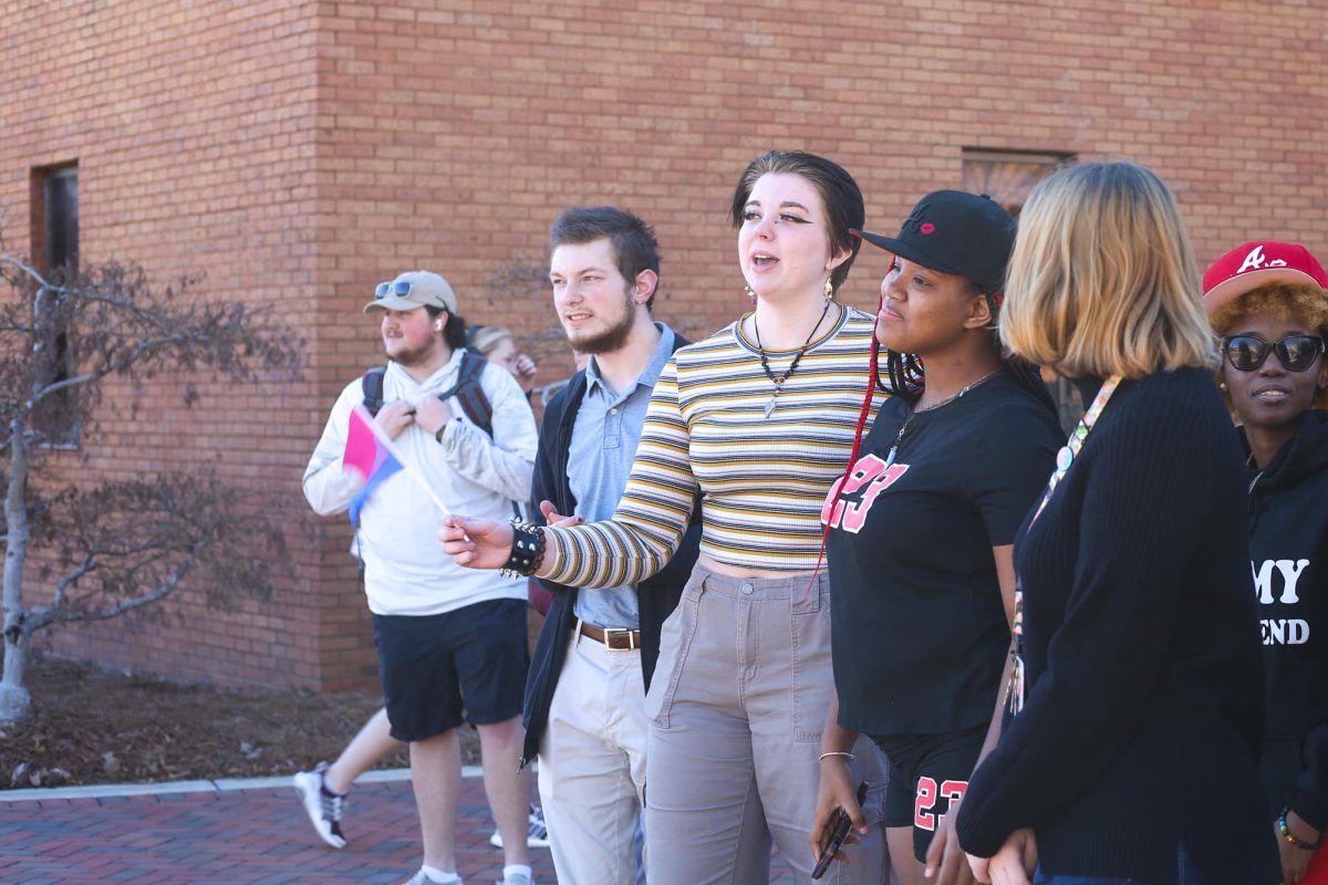 Students gather on the MSU Drill Field in response to protesters from Consuming Fire Fellowship.