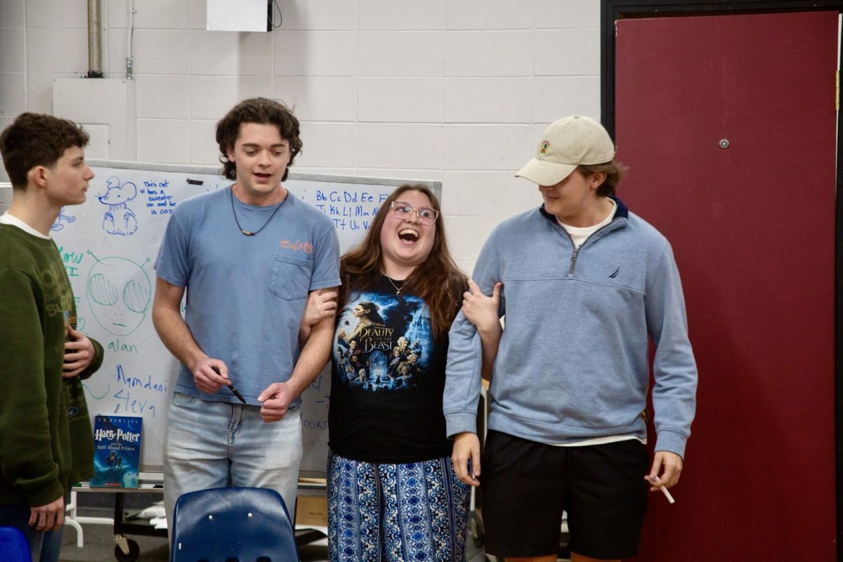 Actors Austin Thomas, Hadley Cain and Andrew Carpenter rehearse “Shelf Help: Tales of the Unbound.” 