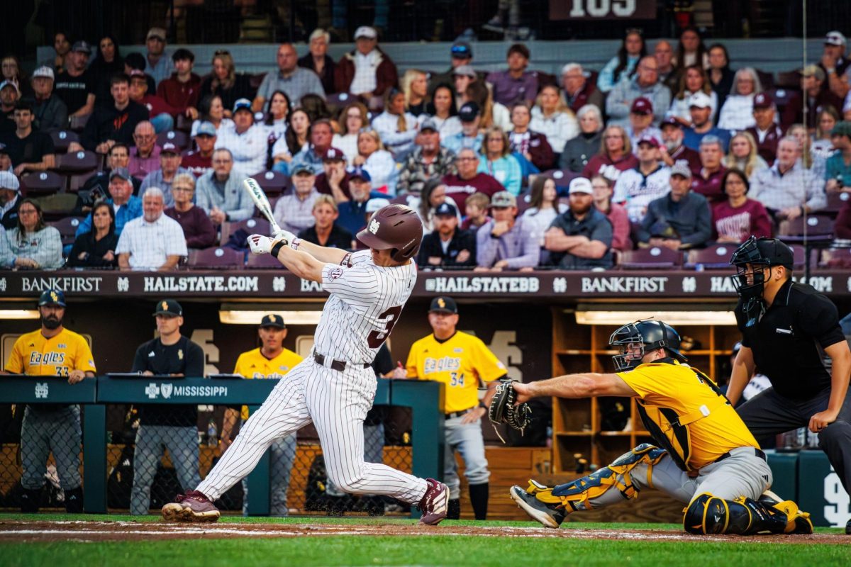 MSU's Gehrig Frei swings a bat in the game against Southern Mississippi on March 20, 2026.