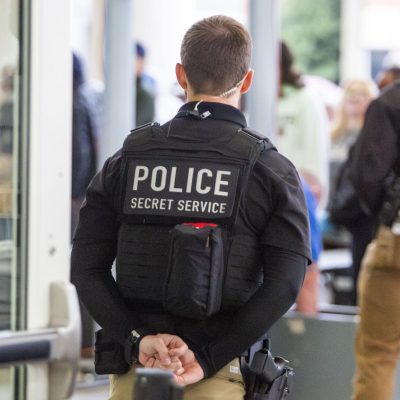 5:05 p.m. - Security was heavy at the event as secret service police were spread throughout the pavilion.