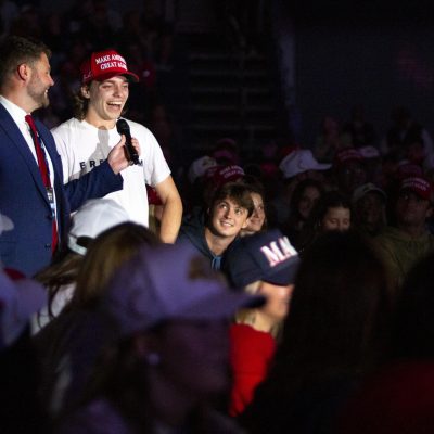 7:58 p.m. - An enthusiastic TPUSA member asks JD Vance a question during the event.