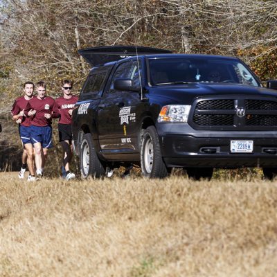 November 22, 2025 - 1:43 PM - Mississippi State Army and Air Force ROTC cadets run during the Egg Bowl Run in Calhoun City.