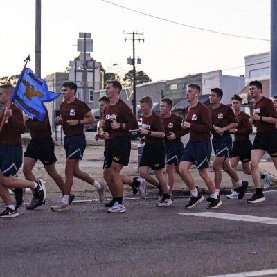 November 22, 2025 - 4:58 PM - Mississippi State Army ROTC and Air Force ROTC run through Eupora during the Egg Bowl Run.