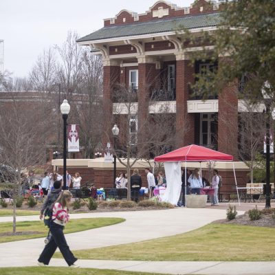 The YMCA Plaza is busy with students tabling during the Student Association's active campaigning period for today's election.